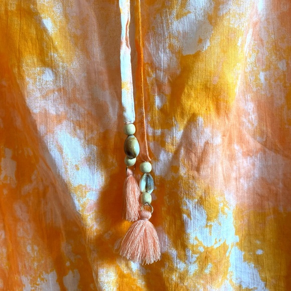 Aerie Swim Cover Up Small Orange  Peach Tie Dyed 100% Cotton Shell Drawstring - Picture 6 of 7